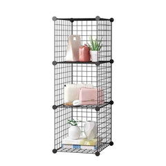 SOGA Black Portable 3 Tier Cube Storage Organiser Foldable DIY Modular Grid Space Saving Shelf