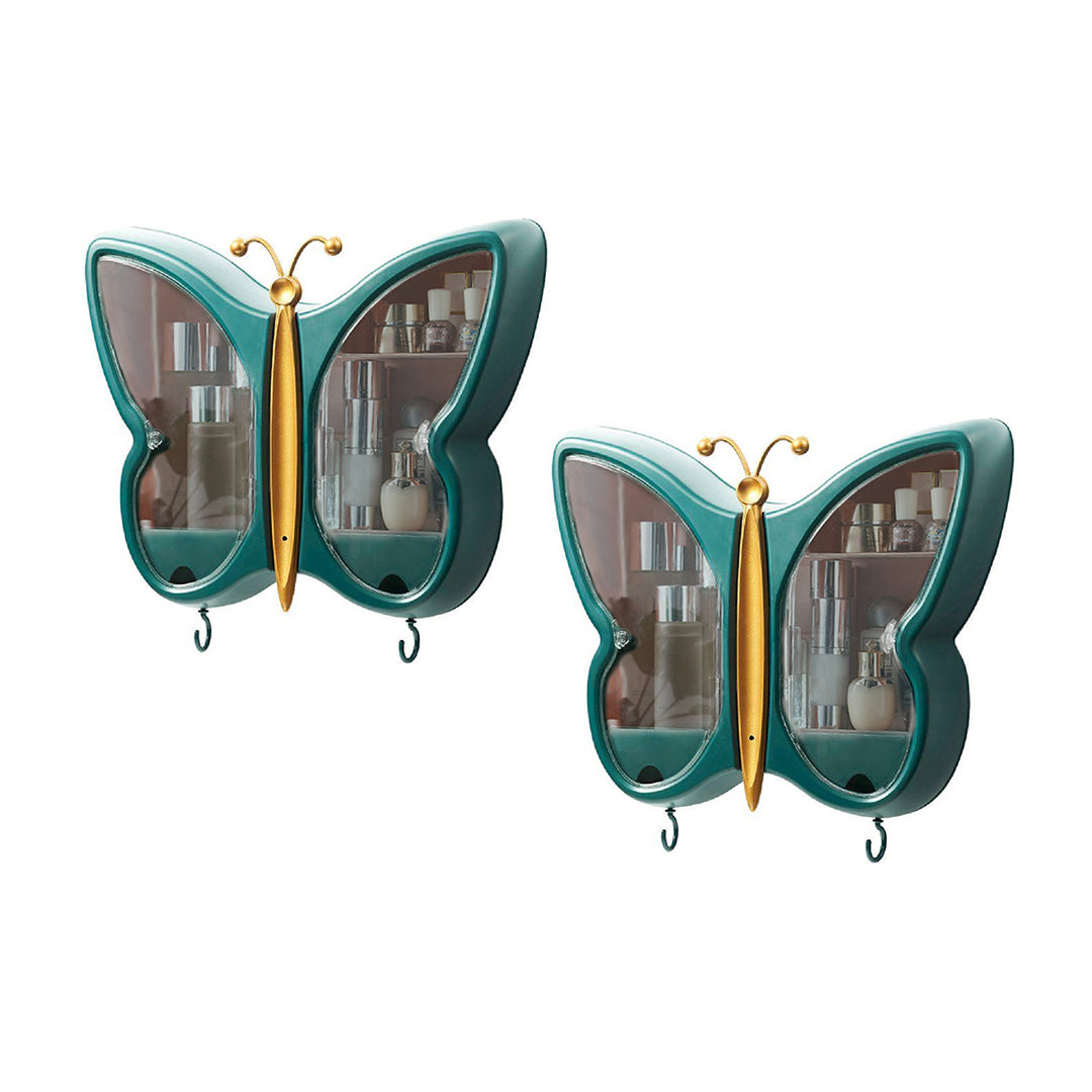 SOGA 2X Green Butterfly Shape Wall-Mounted Makeup Organiser Dustproof Waterproof Bathroom Storage Box Home Decor