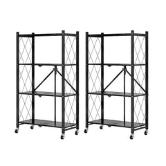 SOGA 2X 4 Tier Steel Black Foldable Kitchen Cart Multi-Functional Shelves Storage Organizer with Wheels