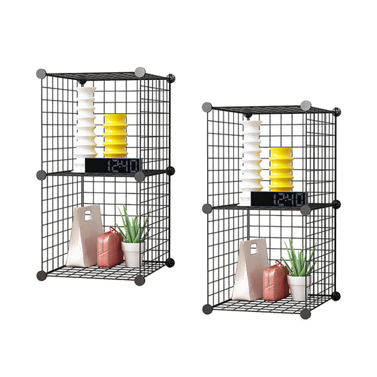 SOGA 2X Black Portable 2 Tier Cube Storage Organiser Foldable DIY Modular Grid Space Saving Shelf