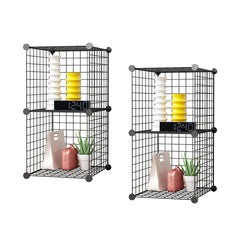 SOGA 2X Black Portable 2 Tier Cube Storage Organiser Foldable DIY Modular Grid Space Saving Shelf