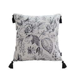 SOGA 50cm Throw Pillow  Black and White Elegant Floral Print with Tassel Accents Home Decor