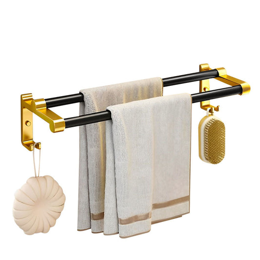 SOGA 61cm Wall-Mounted Double Pole Towel Holder Bathroom Organiser Rail Hanger with Hooks