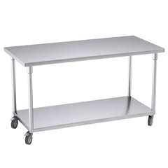 SOGA 150cm Commercial Catering Kitchen Stainless Steel Prep Work Bench Table with Wheels