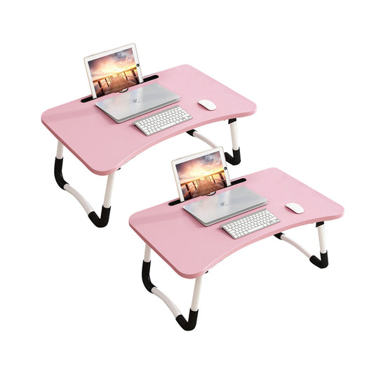 SOGA 2X Pink Portable Bed Table Adjustable Foldable Bed Sofa Study Table Laptop Mini Desk with Notebook Stand Card Slot Holder Home Decor