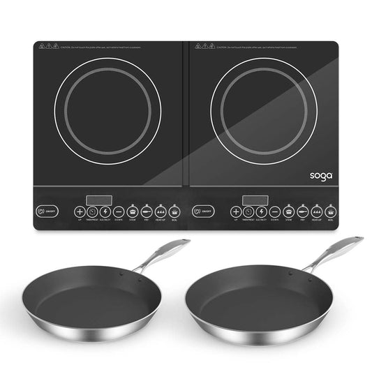 SOGA Dual Burners Cooktop Stove, 20cm and 26cm Induction Frying Pan Skillet