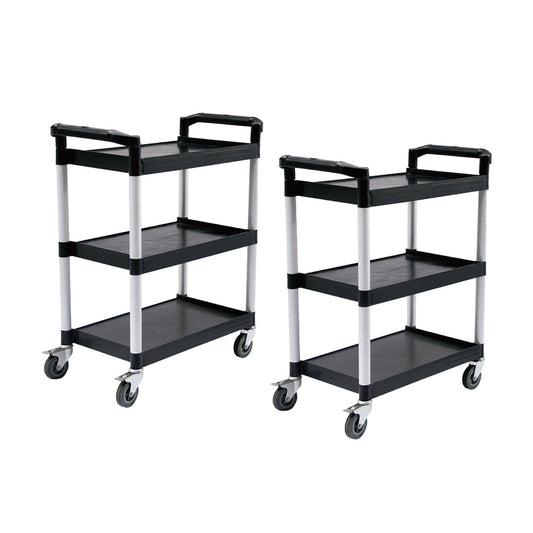 SOGA 2X 3 Tier Food Trolley Portable Kitchen Cart Multifunctional Big Utility Service with wheels 830x420x950mm Black