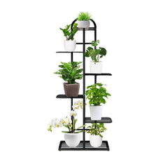 SOGA 6 Tier 7 Pots Black Metal Plant Stand Flowerpot Display Shelf Rack Indoor Home Office Decor