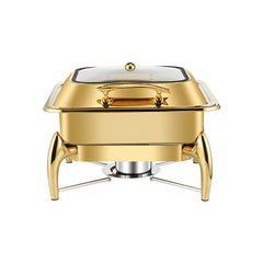 SOGA Gold Plated Stainless Steel Square Chafing Dish Tray Buffet Cater Food Warmer Chafer with Top Lid