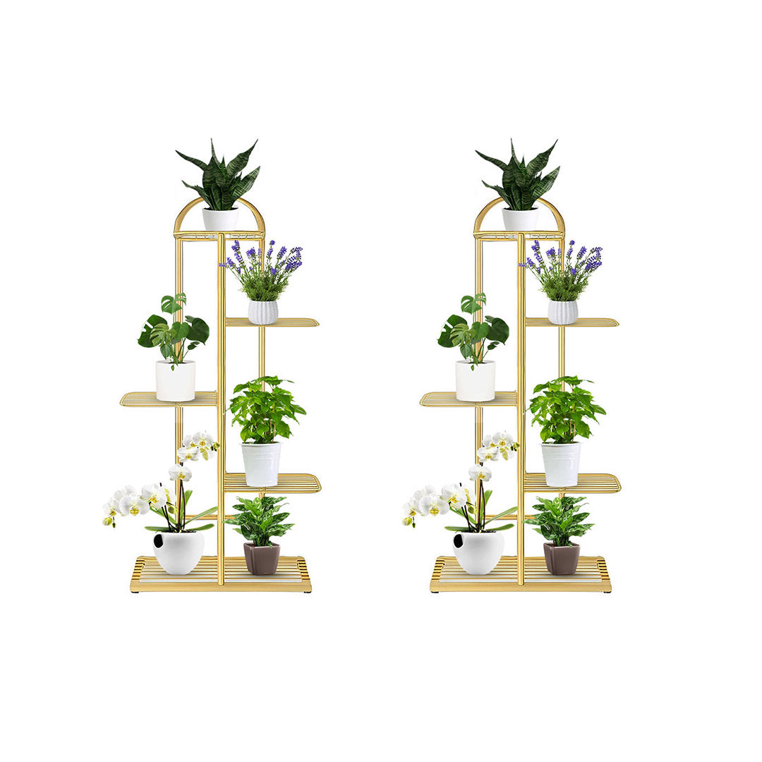 SOGA 2X 5 Tier 6 Pots Gold Metal Plant Stand Flowerpot Display Shelf Rack Indoor Home Office Decor