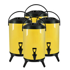 SOGA 4X 14L Stainless Steel Insulated Milk Tea Barrel Hot and Cold Beverage Dispenser Container with Faucet Yellow