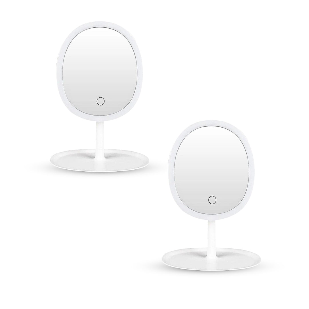 SOGA 2X 26cm White Oval Smart LED Makeup Bedroom Table Vanity Mirror Tricolor Adjustable Light w/ 5x Magnification