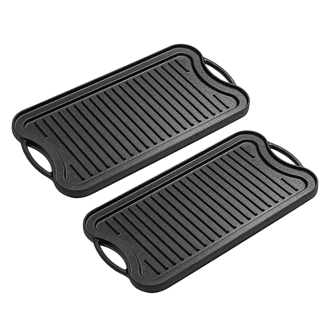 SOGA 2X 50.8cm Cast Iron Ridged Griddle Hot Plate Grill Pan BBQ Stovetop