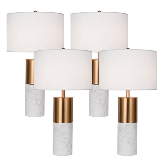 SOGA 4X 60cm White Marble Bedside Modern Desk Table Lamp Living Room Shade with Cylinder Base