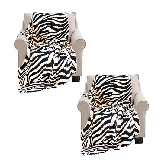 SOGA 2X 130x170cm Throw Blanket Black and White Soft Zebra Print Half Fleece Casual Stylish Cozy