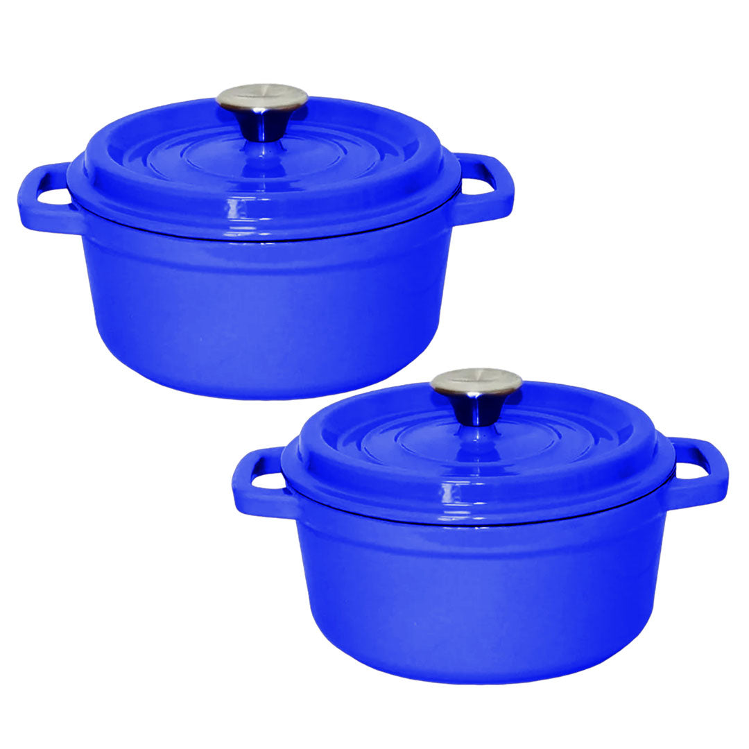 SOGA 2X Cast Iron 24cm Enamel Porcelain Stewpot Casserole Stew Cooking Pot With Lid Blue