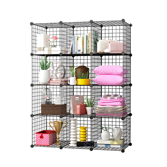 SOGA Black Portable 12-Cube Storage Organiser Foldable DIY Modular Grid Space Saving Shelf