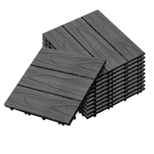 SOGA 11 pcs Dark Grey DIY Wooden Composite Decking Tiles Garden Outdoor Backyard Flooring Home Decor