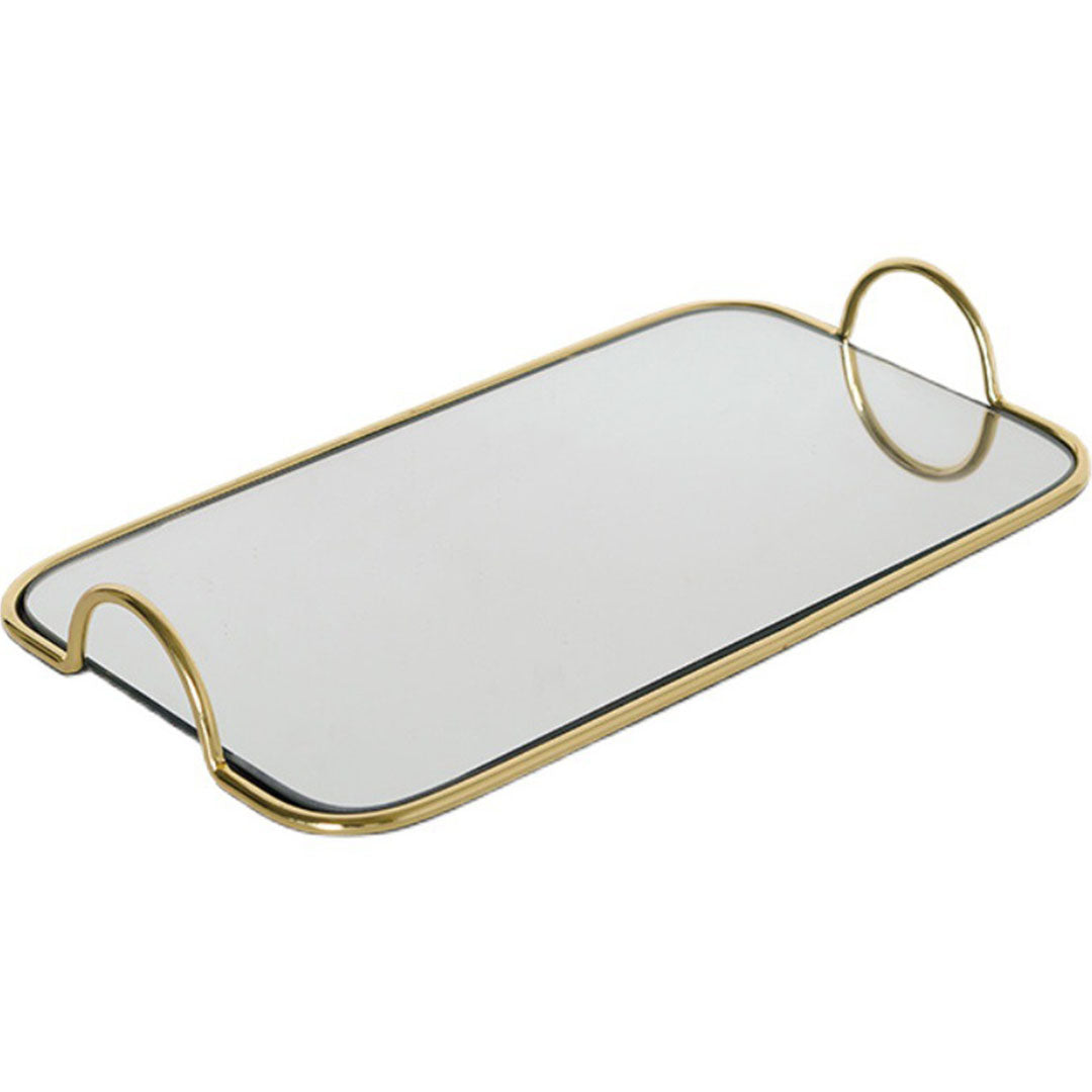 SOGA 40.5cm Gold Flat-Lay Mirror Glass Metal Tray Vanity Makeup Perfume Jewelry Organiser with Handles