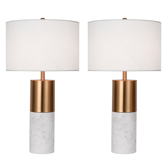 SOGA 2X 60cm White Marble Bedside Modern Desk Table Lamp Living Room Shade with Cylinder Base