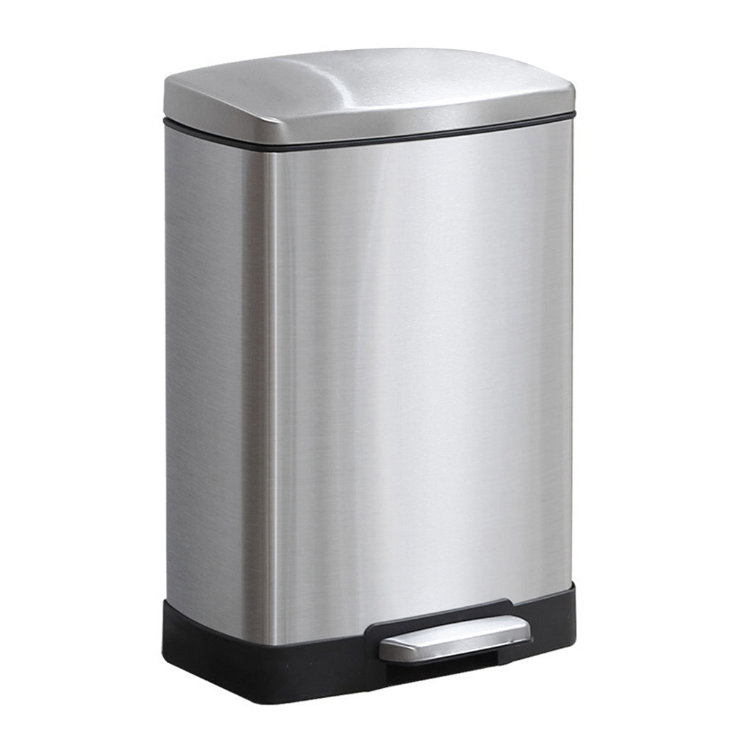 SOGA Foot Pedal Stainless Steel Rubbish Recycling Garbage Waste Trash Bin Rectangular Shape 12L Silver