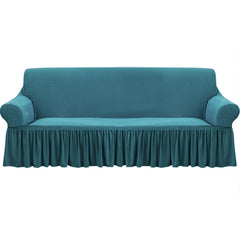 SOGA 3-Seater Blue Sofa Cover with Ruffled Skirt Couch Protector High Stretch Lounge Slipcover Home Decor