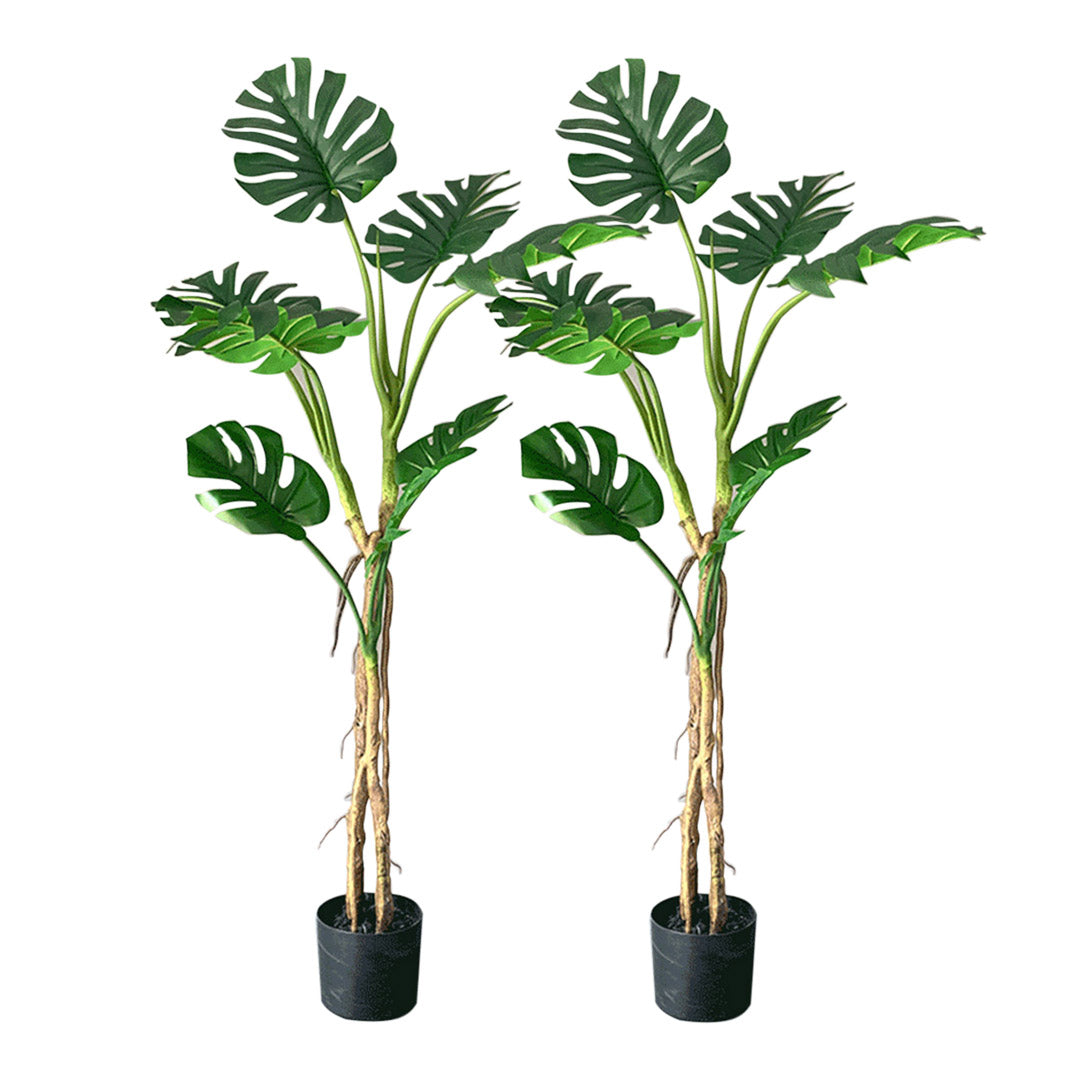 SOGA 2X 160cm Tropical Monstera Palm Artificial Plant Tree, Real Touch Technology, with UV Protection