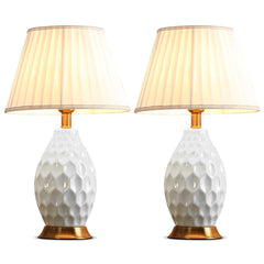 SOGA 2X Textured Ceramic Oval Table Lamp with Gold Metal Base White