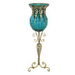 SOGA 85cm Blue Glass Floor Vase with Tall Metal Flower Stand