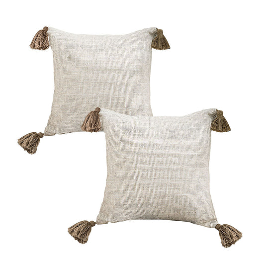 SOGA 2X 45cm Beige Pillow Textured Throw Cover, Luxurious Rib Knit Ribbed Cotton Throw Pillow