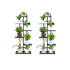 SOGA 2X 6 Tier 7 Pots Black Metal Plant Stand Flowerpot Display Shelf Rack Indoor Home Office Decor