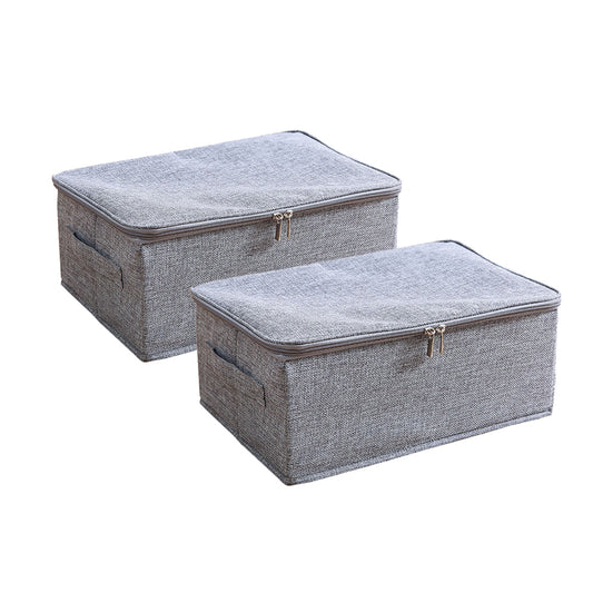 SOGA 2X Grey Small Portable Double Zipper Storage Box Moisture Proof Clothes Basket Foldable Home Organiser