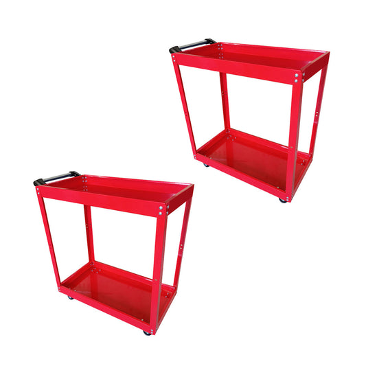 SOGA 2X 2 Tier Tool Storage Cart Portable Service Utility Heavy Duty Mobile Trolley Red