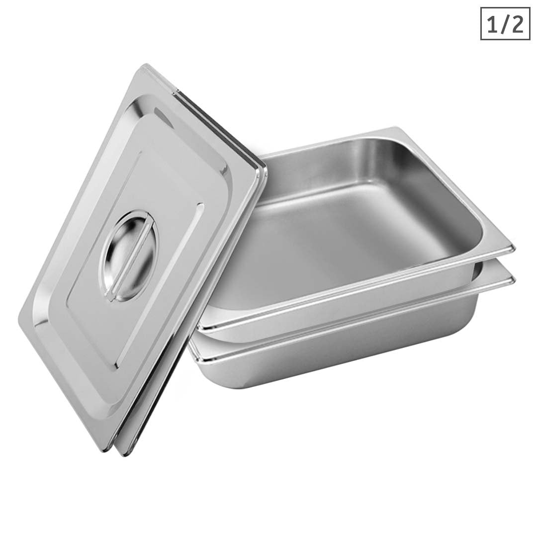 SOGA 2X Gastronorm GN Pan Full Size 1/2 GN Pan 6.5cm Deep Stainless Steel Tray With Lid