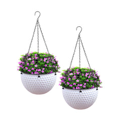 SOGA 2X White Small Hanging Resin Flower Pot Self Watering Basket Planter Outdoor Garden Decor