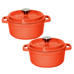 SOGA 2X Cast Iron 26cm Enamel Porcelain Stewpot Casserole Stew Cooking Pot With Lid Orange