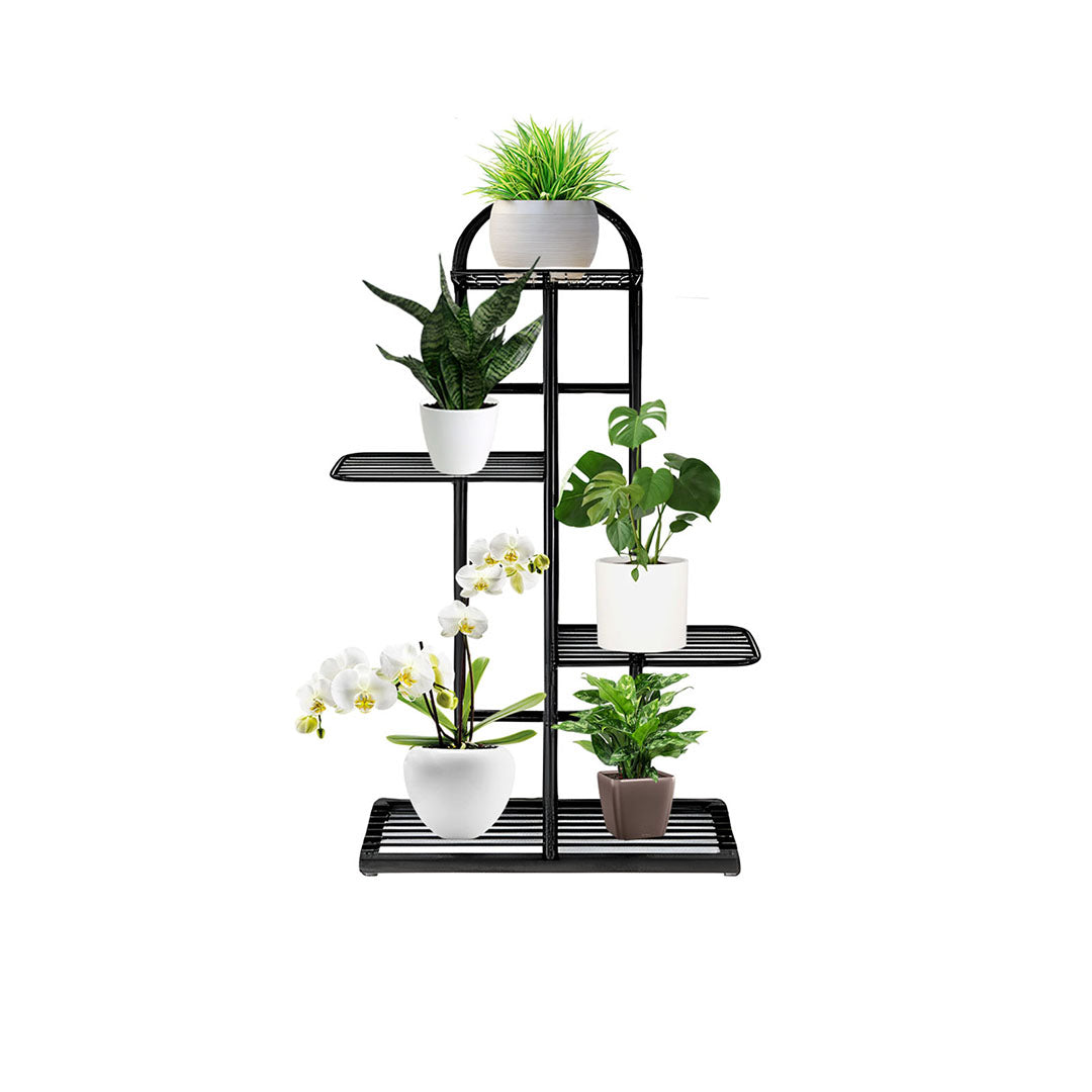 SOGA 4 Tier 5 Pots Black Metal Plant Stand Flowerpot Display Shelf Rack Indoor Home Office Decor