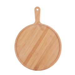 SOGA 10 inch Blonde Round Premium Wooden Serving Tray Board Paddle with Handle Home Decor