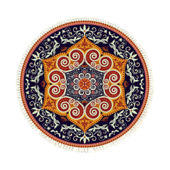 SOGA 90cm Round Mandala Ethnic Style Round Carpet Anti-slip Doormat Home Decor