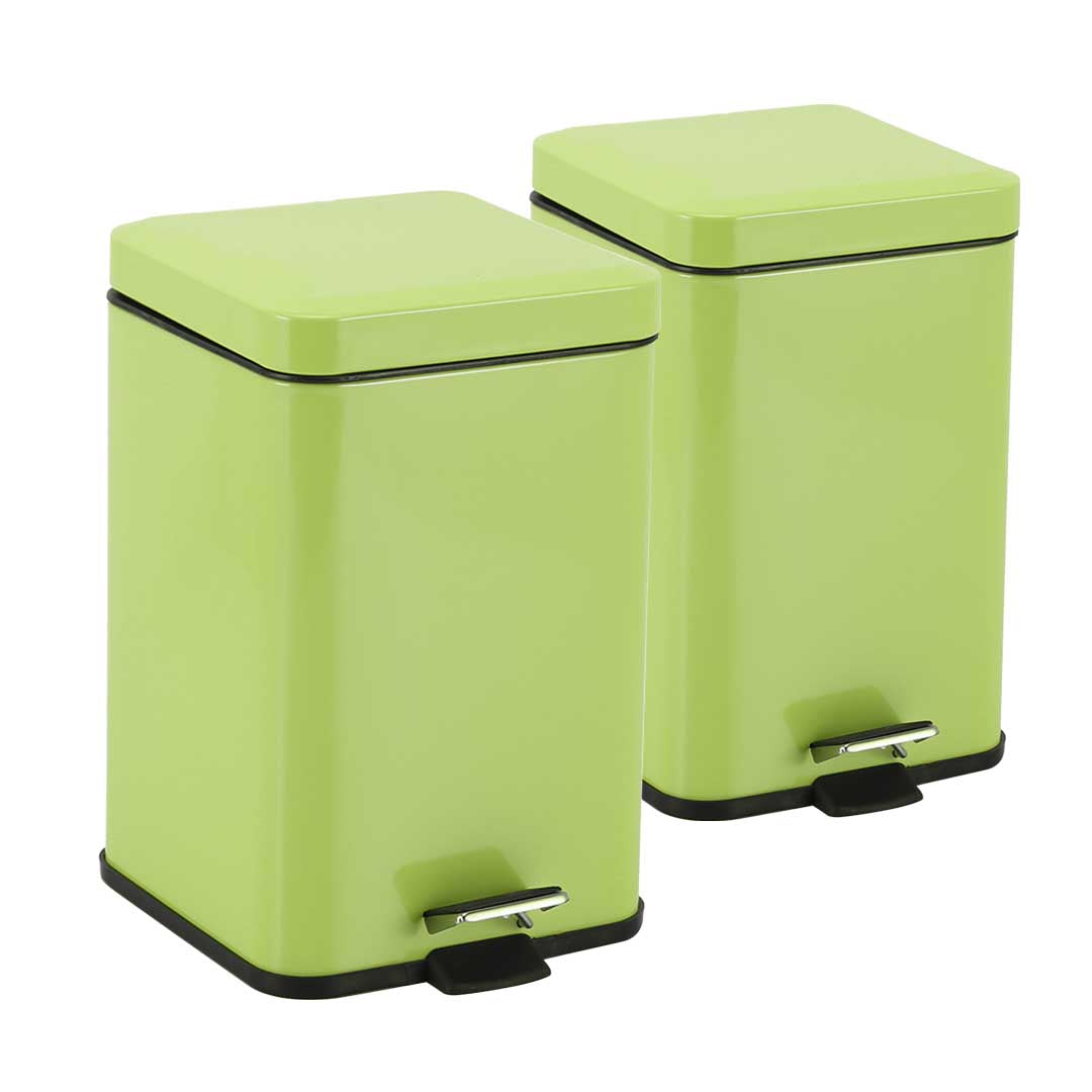 SOGA 2X Foot Pedal Stainless Steel Rubbish Recycling Garbage Waste Trash Bin Square 12L Green