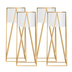 SOGA 4X 70cm Gold Metal Plant Stand with White Flower Pot Holder Corner Shelving Rack Indoor Display