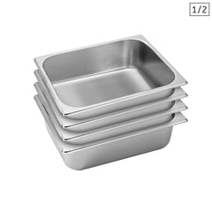 SOGA 4X Gastronorm GN Pan Full Size 1/2 GN Pan 10cm Deep Stainless Steel Tray