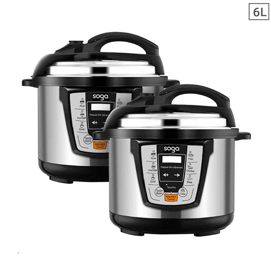 SOGA 2X Electric Stainless Steel Pressure Cooker 6L 1600W Multicooker 16