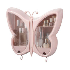 SOGA Pink Butterfly Shape Wall-Mounted Makeup Organiser Dustproof Waterproof Bathroom Storage Box Home Decor