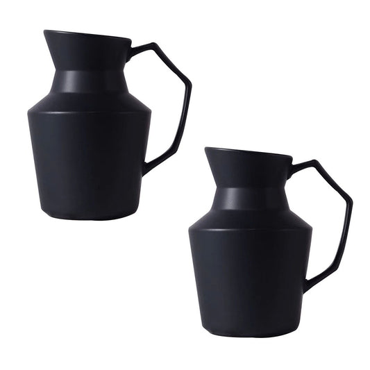 SOGA 2X 23.5x19.5cm Ornament Black Modern Vase Pitcher with Angular Handle Sleek Minimalist for Home Decor