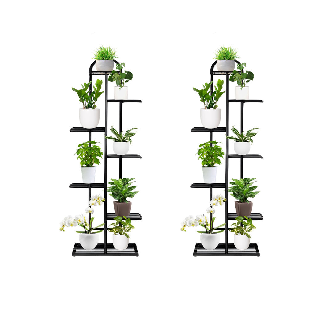 SOGA 2X 7 Tier 8 Pots Black Metal Plant Stand Flowerpot Display Shelf Rack Indoor Home Office Decor