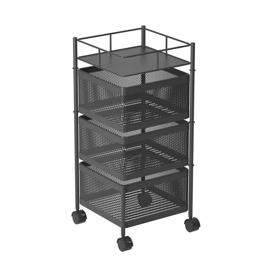 SOGA 3 Tier Steel Square Rotating Kitchen Cart Multi-Functional Shelves Portable Storage Organizer with Wheels