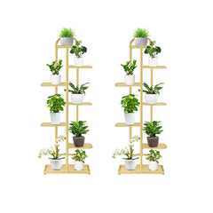 SOGA 2X 7 Tier 8 Pots Gold Metal Plant Stand Flowerpot Display Shelf Rack Indoor Home Office Decor