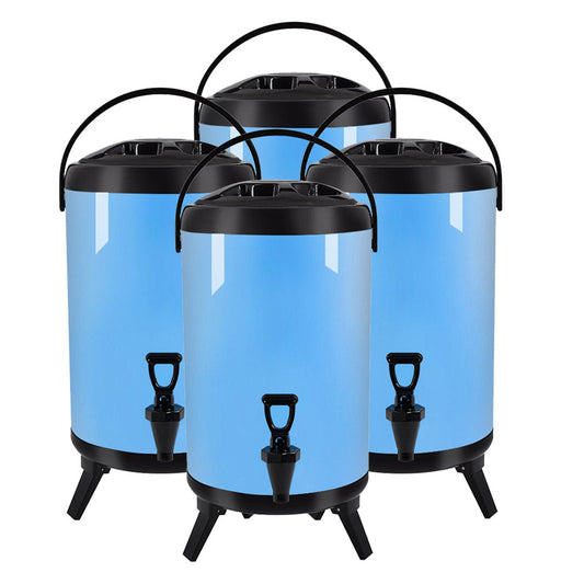 SOGA 4X 14L Stainless Steel Insulated Milk Tea Barrel Hot and Cold Beverage Dispenser Container with Faucet Blue