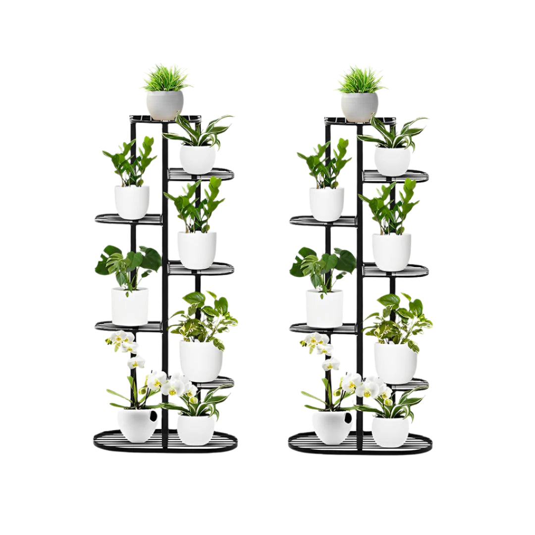 SOGA 2X 7 Tier 8 Pots Black Metal Plant Rack Flowerpot Storage Display Stand Holder Home Garden Decor